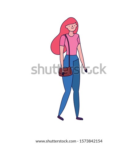 young woman cartoon character standing white background vector illustration