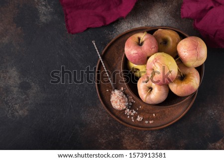 
Homemade soaked apples. A traditional dish of Russian cuisine. Image with a top view.