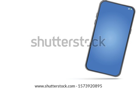 Smartphone Blue wallpaper with shadow isolated on white background. Phone template for inserting any UI interface test or business presentation.