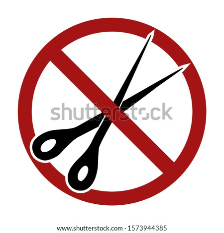 Black silhouette of scissors in a prohibition sign. Ban on cutting. Vector object for badges, stickers, icons, logos and your design.