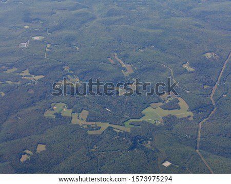 Aerial view of farms and forests in the east coast areas of the US.