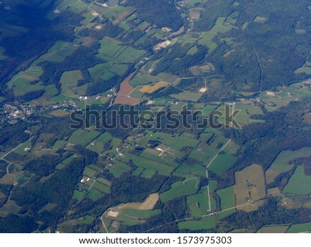 Aerial view of Maryland State, US, seen from an airplane window.