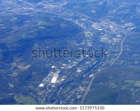 Aerial view over Maryland, seen from an airplane window.