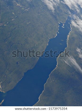 Portrait aerial view of the east coast area of the US, seen from an airplane window