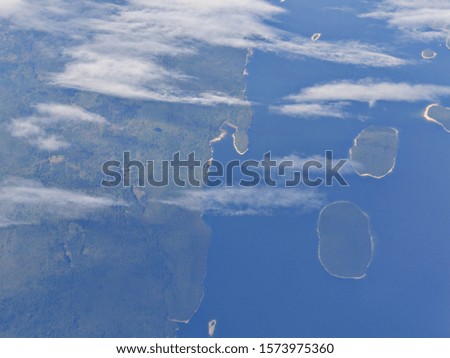 Islets and view along the east coast area of the US, seen from an airplane window