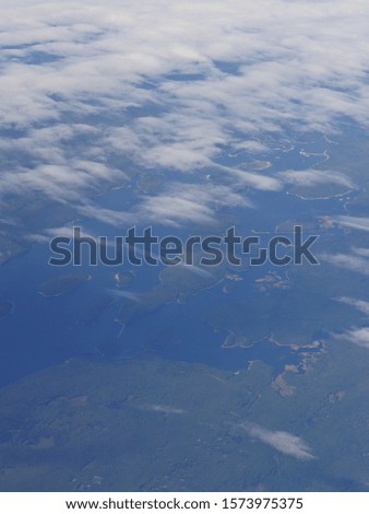 Portrait aerial view of islands and islets along the East Coast, US.