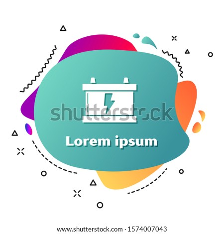 White Car battery icon isolated on white background. Accumulator battery energy power and electricity accumulator battery. Lightning bolt. Abstract banner with liquid shapes. Vector Illustration