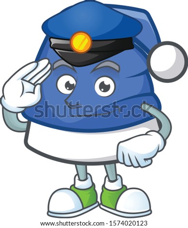 Blue christmas hat Cartoon character dressed as a Police officer