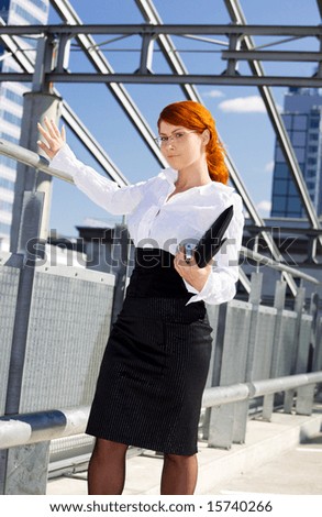 picture of lovely confident businesswoman in the city