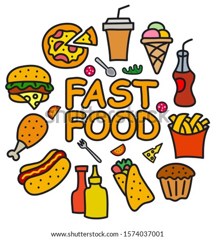 illustration of the fast food meals on the white background