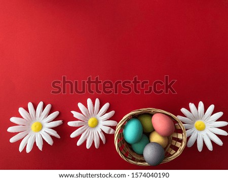 Easter card template on red background Royalty-Free Stock Photo #1574040190