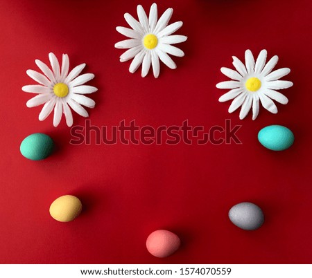 Easter card template on red background Royalty-Free Stock Photo #1574070559
