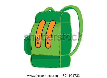 Vector cartoon illustration of green backpack. Isolated on white background.