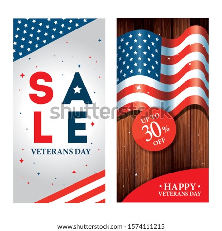 set of poster veterans day with promotion and decoration vector illustration design