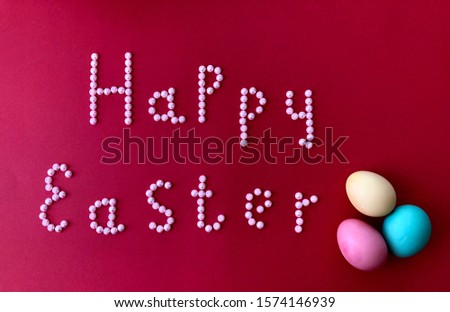 card with the inscription happy easter on a red background Royalty-Free Stock Photo #1574146939