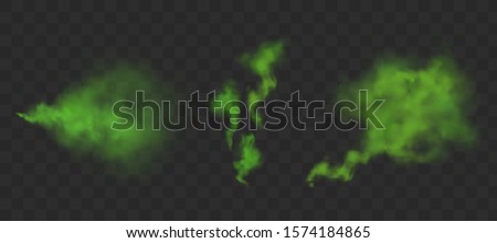 Green bad smell. Stinking streams of farting, smoke clouds or stench gases. Vector realistic set of chemical toxic vapour, breath or sweat odor isolated on transparent background Royalty-Free Stock Photo #1574184865