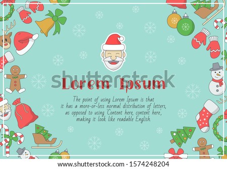 Christmas holiday card with text and vector color illustrations of winter decoration for graphic design