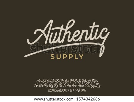 Authentic. Lettering print on sticker or clothes. Script font. Vector illustration. Royalty-Free Stock Photo #1574342686