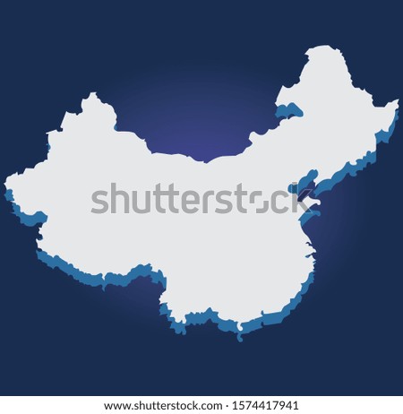 White silhouette of the Map of China on the blue background