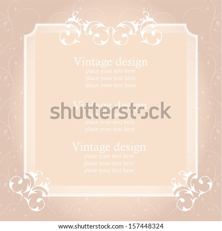 Wedding card or invitation with abstract background. Stylish retro background with damask elements. Ornate card announce.