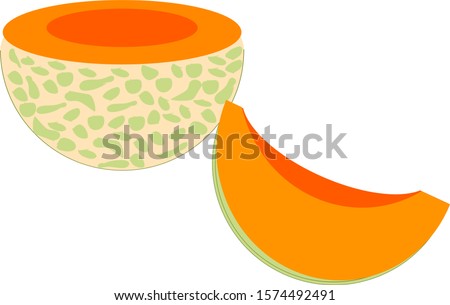 Melon of orange color in a cut with a slice on a white background