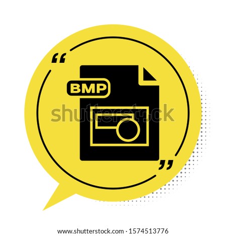 Black BMP file document. Download bmp button icon isolated on white background. BMP file symbol. Yellow speech bubble symbol. Vector Illustration
