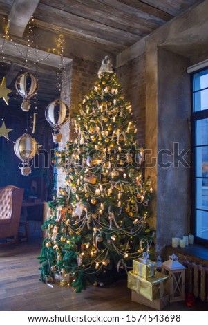 Christmas tree in modern interior living room