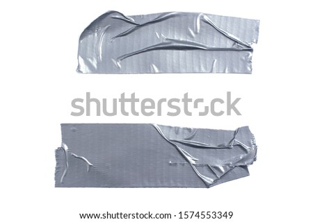 Two strips of silver adhesive tape isolated on a white background.
