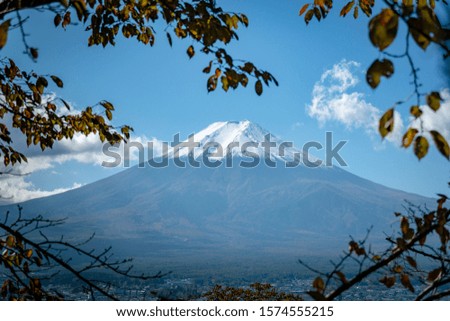 Mount Fuji with leaves frame in Japan