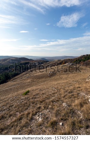 View of Buda mountains (Farkas-hegy) near Budaörs, Hungary on a sunny autumn day.