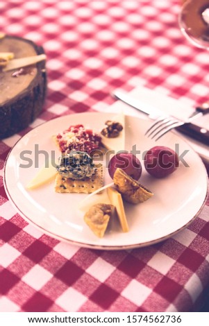 tasty cheese plate serves with wine