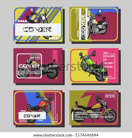Motorcycle rider team poster, vector illustration. Bike on street with urban city background and wheel label, decorated with grunge brush stroke. Motorcycle store advertisement banner, poster print