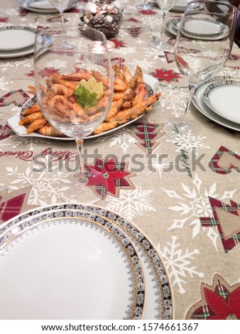 Family table set up for Christmas dinner celebration