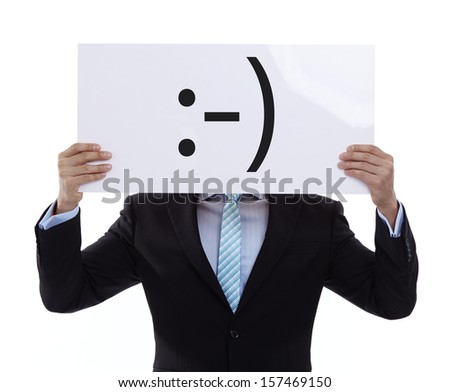 Portrait of a funny happy businessman on white background