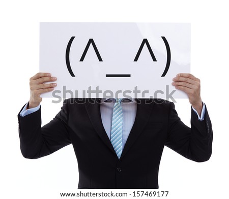 Portrait of a funny happy businessman on white background