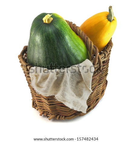 Pumpkins in basket, isolated on white background./Pumpkins.