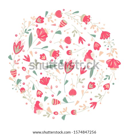 Hand drawn vector floral frame template. Floral doodle illustration with summer flowers. Decor for invitations, greeting cards, posters, design elements.