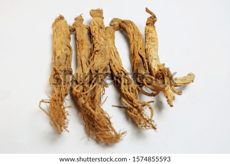 Ginseng from South Korea which has done the drying process. Ginseng is believed to restore and enhance wellbeing. And used as medicine and others.