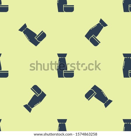 Blue Traditional Japanese tea ceremony icon isolated seamless pattern on yellow background. Teapot with cup.  Vector Illustration
