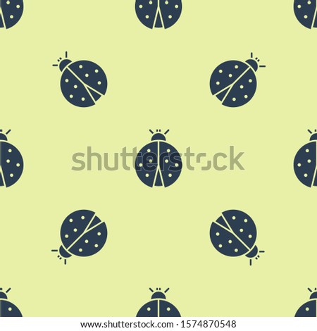 Blue Ladybug icon isolated seamless pattern on yellow background.  Vector Illustration