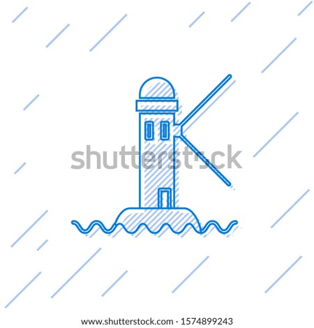Blue line Lighthouse icon isolated on white background.  Vector Illustration