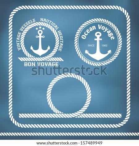 Sailing badges with anchor and rope border, loop Royalty-Free Stock Photo #157489949