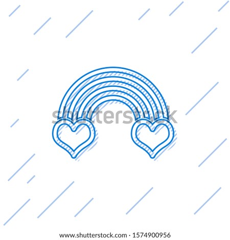 Blue line Rainbow with heart icon isolated on white background.  Vector Illustration