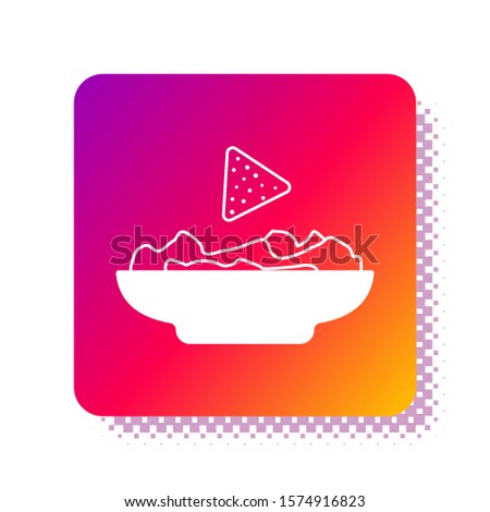 White Nachos in plate icon isolated on white background. Tortilla chips or nachos tortillas. Traditional mexican fast food. Square color button. Vector Illustration