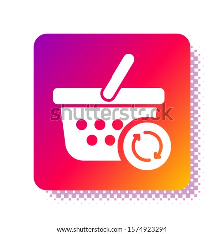White Refresh shopping basket icon isolated on white background. Online buying concept. Delivery service sign. Update supermarket basket. Square color button. Vector Illustration