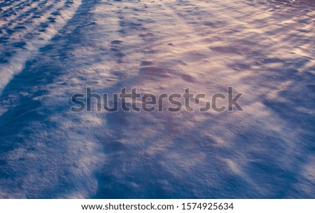 Snow covered field in sunset