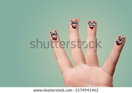 Smart looking fingers smiling and hugging