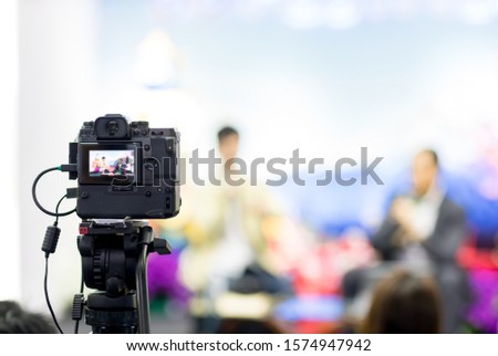 Camera show viewfinder image catch motion in interview or broadcast wedding ceremony, catch feeling, stopped motion in best memorial day concept.Video Cinema From dslr camera.video cinema production .