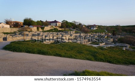 Ruins of antique city 'Khersones', Republic of Crimea, Russia Royalty-Free Stock Photo #1574963554