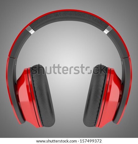 red and black wireless headphones isolated on gray background